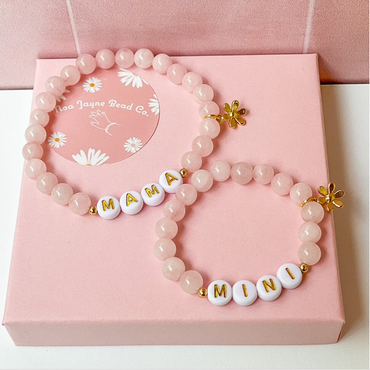 Gold Daisy Rose Quartz Mama Mini Bracelets