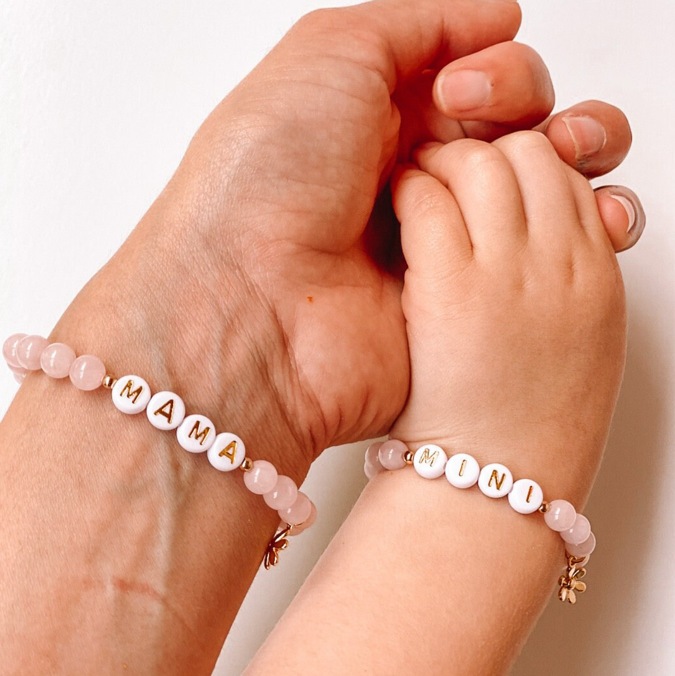 Gold Daisy Rose Quartz Mama Mini Bracelets