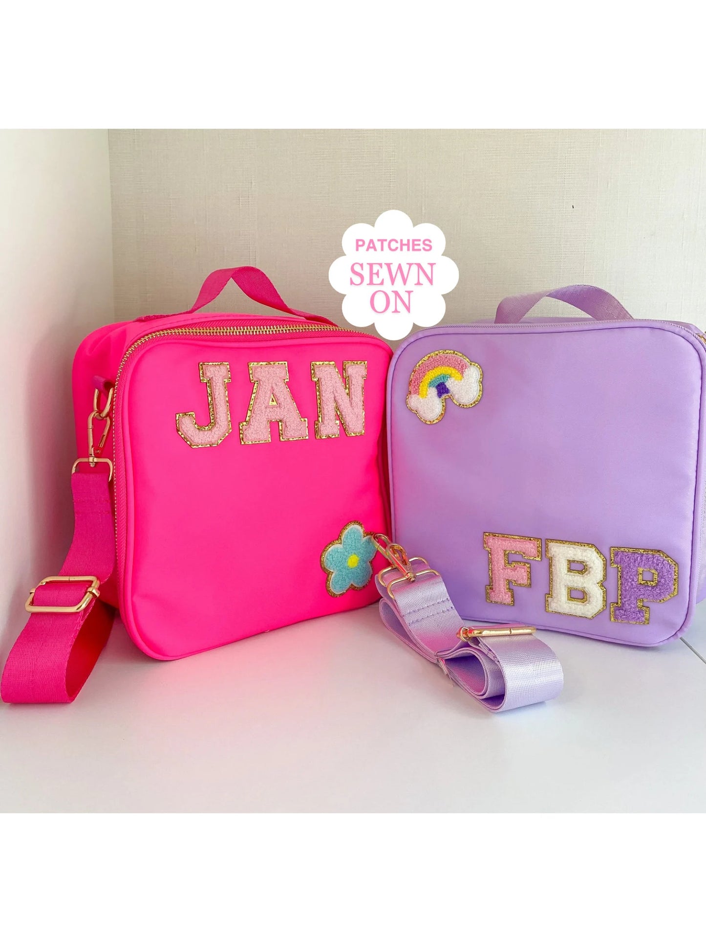 Personalized Lunch Box with Shoulder Strap and Custom Patches