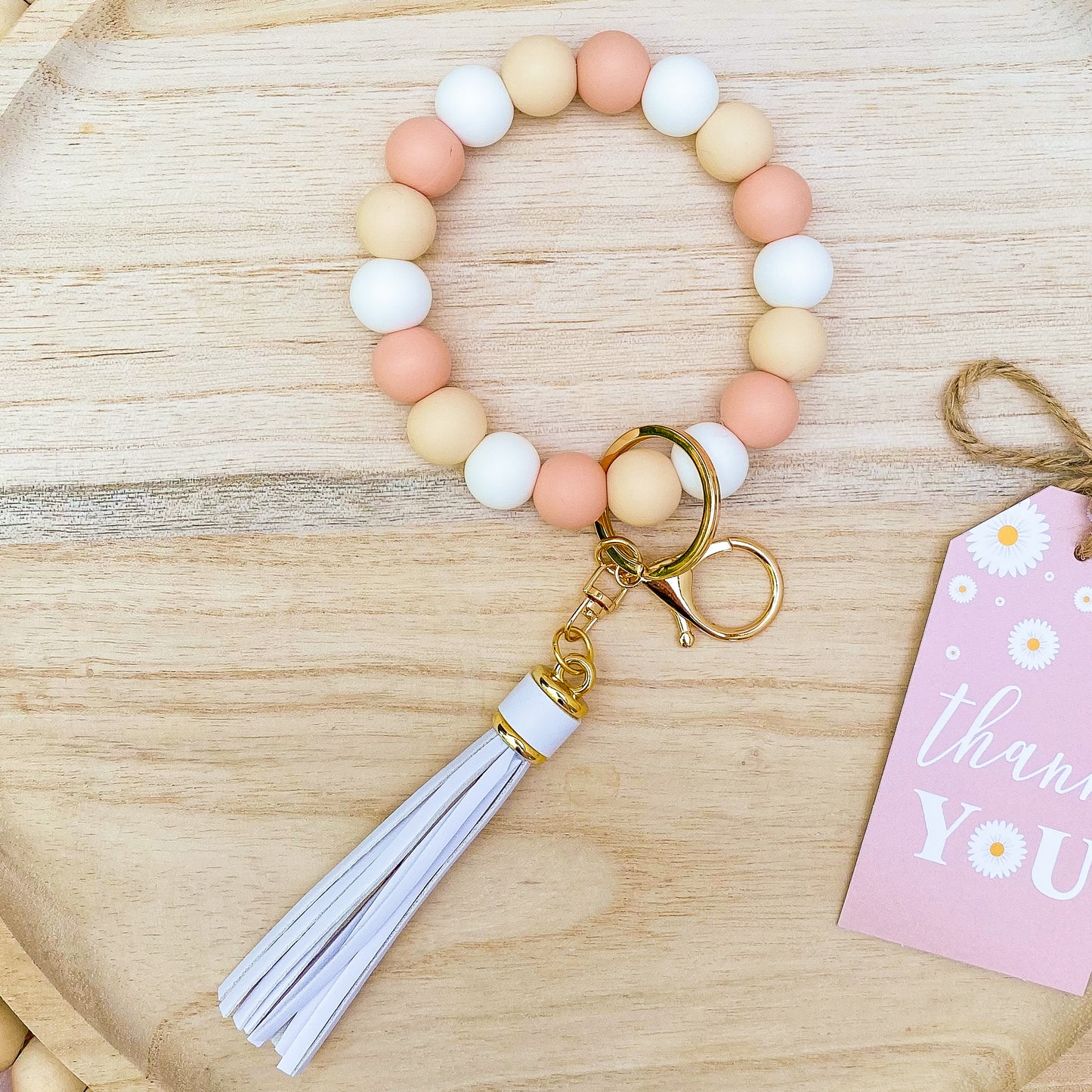 Peach Beige Wristlet Keychain